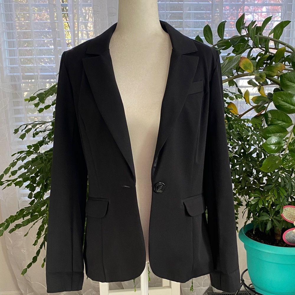 Black Fitted One Button Blazer Power Professional Jacket Button Sleeve Chic Boss - Picture 6 of 17